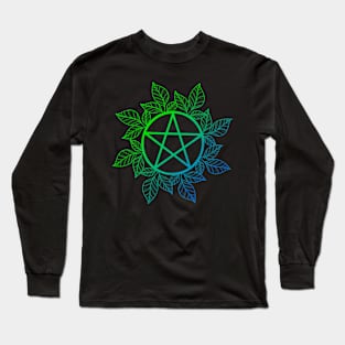 Blue And Green Leafy Pentagram Long Sleeve T-Shirt